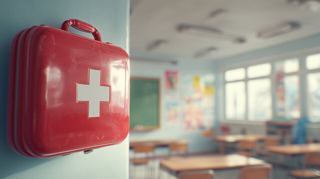 教室壁に掛けられた救急キット
