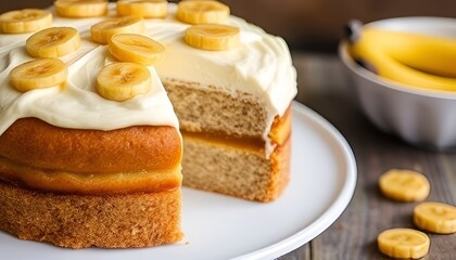Banana cake with butterscotch filling rum buttercream and carame