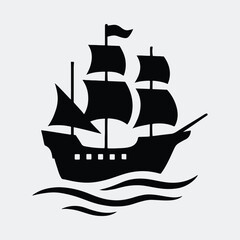 Silhouette of a classic sailing ship on the water vector illustration