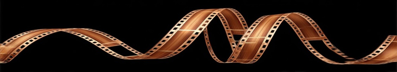 Obraz premium Spiral of brown film strip against black background
