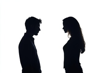 Silhouette of man looking down woman standing