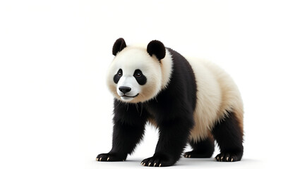 Obraz premium Playful panda bear standing upright with friendly smile on white background