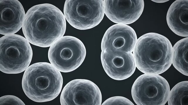 Microscopic Cell Division - A detailed microscopic view of cells undergoing division, showcasing the intricate biological process of cell reproduction.