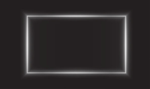 Neon, light, glow, rectangle, white neon frame in create a modern highlight. This Overlay with transparent border is ideal for banners, posters, and clean digital design templates.