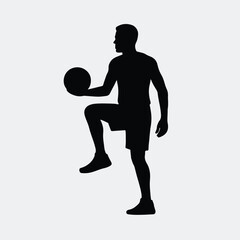 Silhouette of basketball player holding ball and standing on one leg vector illustration