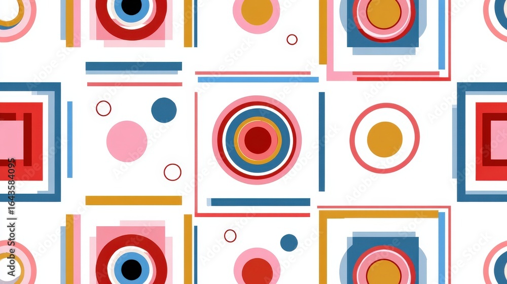 Poster geometric pattern with concentric rectangles and circles, isolated on a white background