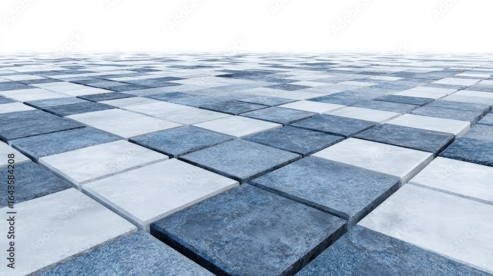 Poster geometric pattern with square tiles arranged in a random formation, isolated on a white background