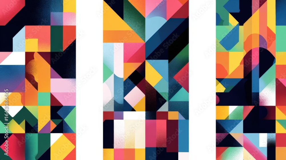 Poster geometric patterns: bold geometric patterns with sharp lines and vibrant colors, isolated on a white