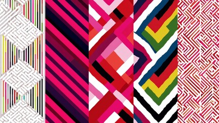 Geometric Patterns: Bold geometric patterns with sharp lines and vibrant colors, isolated on a white background