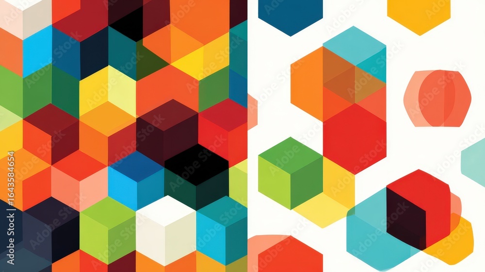 Aufkleber geometric patterns: bold geometric patterns with sharp angles, vibrant colors, and clean lines, isol