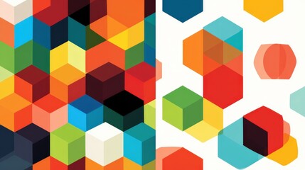 Geometric Patterns: Bold geometric patterns with sharp angles, vibrant colors, and clean lines, isolated on a white background