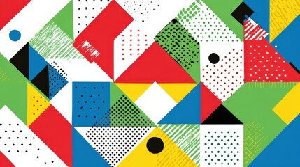 Geometric Patterns: Bold geometric patterns with sharp angles, vibrant colors, and clean lines, isolated on a white background