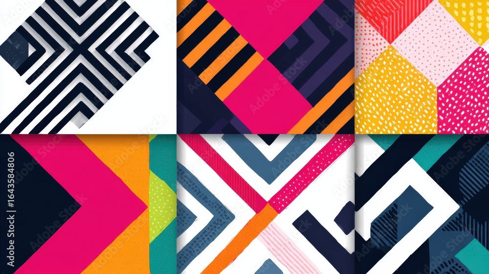 Aufkleber geometric patterns: geometric patterns with sharp angles, vibrant colors, and clean lines, isolated 