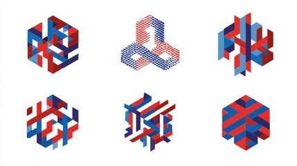 Geometric Patterns: Intricate geometric patterns with sharp angles, clean lines, and bold colors, isolated on a white background