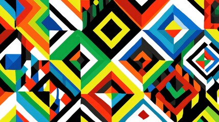Geometric Patterns: Intricate geometric patterns with sharp angles, clean lines, and bold colors, isolated on a white background