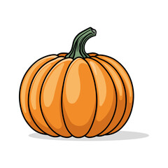 Color illustration of pumpkin with orange tones and green stem without background