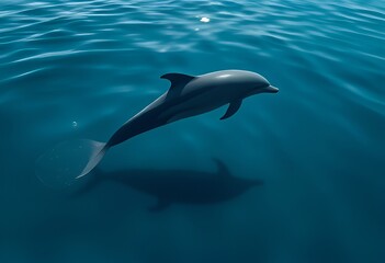 Fototapeta premium Dolphin Shadow The sleek shape of a dolphin leaping in the water