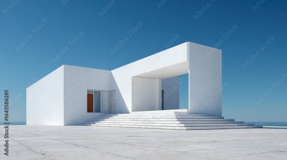 Poster minimalist architecture: clean, minimalist architecture with open spaces and contemporary design, is