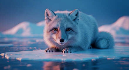  Playful Arctic Fox at the Polar Edge: A Dreamlike Close-Up Amidst Shimmering Ice and Endless Frozen Waters