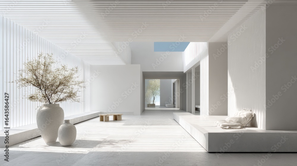 Poster minimalist architecture: clean minimalist architecture with open spaces, natural light, and simple d