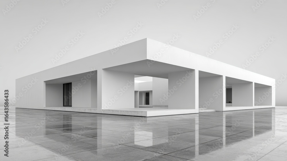 Poster minimalist architecture: clean minimalist architecture with simple shapes and open spaces, isolated 