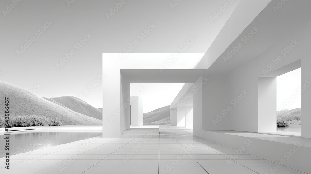 Poster minimalist architecture: clean minimalist architecture with simple shapes and open spaces, isolated 