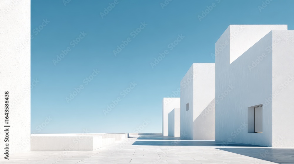 Poster minimalist architecture: clean minimalist architecture with simple shapes and open spaces, isolated 
