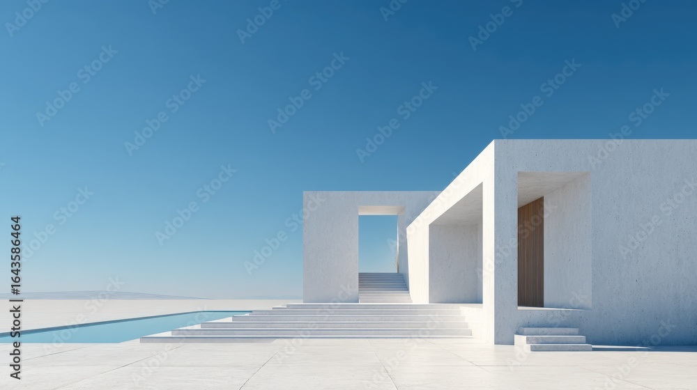 Poster minimalist architecture: clean, minimalist architecture with open spaces, natural materials, and mod