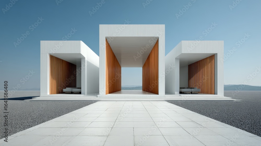 Poster minimalist architecture: clean, minimalist architecture with open spaces, natural materials, and mod