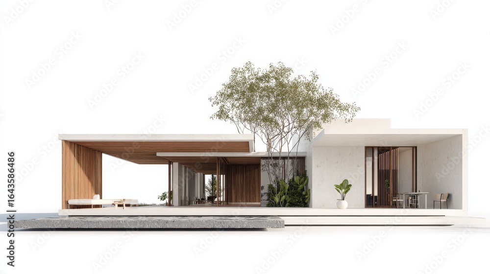 Poster minimalist architecture: clean, minimalist architecture with open spaces, natural materials, and mod