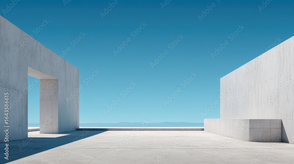 Poster minimalist architecture: clean, minimalist architecture with wide open spaces and natural lighting, 