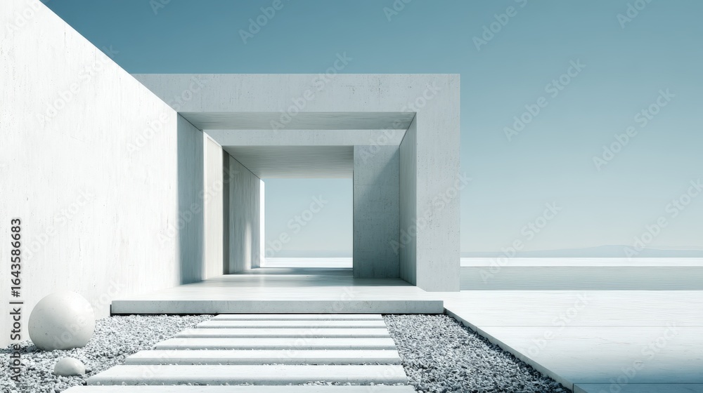 Poster minimalist architecture: elegant minimalist architecture with clean lines, open spaces, and natural 