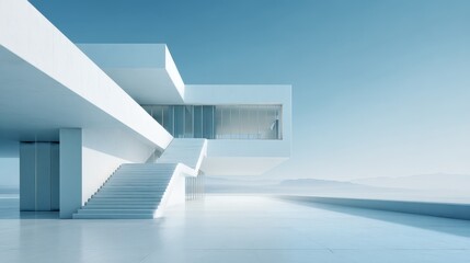 Obraz premium Minimalist Architecture: Elegant minimalist architecture with clean lines, open spaces, and natural lighting, isolated on a white background
