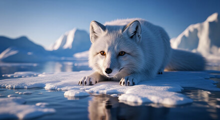  Playful Arctic Fox at the Polar Edge: A Dreamlike Close-Up Amidst Shimmering Ice and Endless Frozen Waters