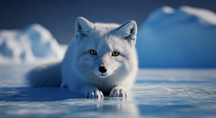  Playful Arctic Fox at the Polar Edge: A Dreamlike Close-Up Amidst Shimmering Ice and Endless Frozen Waters