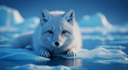  Playful Arctic Fox at the Polar Edge: A Dreamlike Close-Up Amidst Shimmering Ice and Endless Frozen Waters