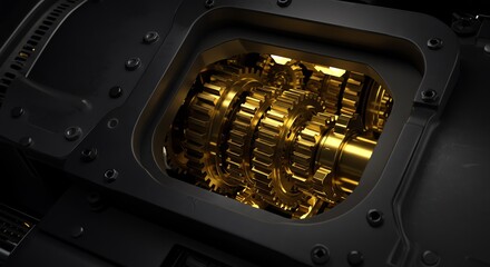 Detailed gears mechanism within a metallic frame