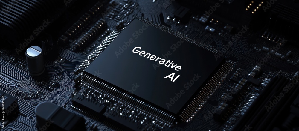Poster generative ai processor on motherboard, advanced technology concept