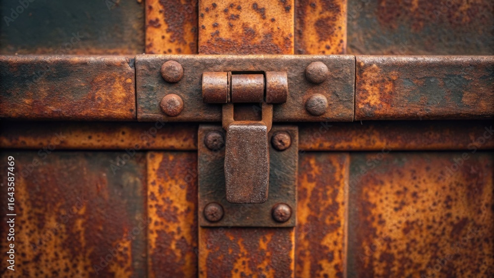 Poster Rusted Lock on Container with Deep Texture and Detailed Patterns
