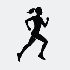 Silhouette of woman running marathon sport vector illustration