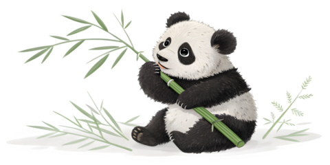 Adorable plush panda bear holding a bamboo stalk in a dark setting