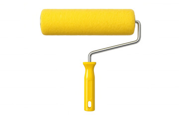 Yellow paint roller resting on transparent background, ready for home renovation and painting tasks