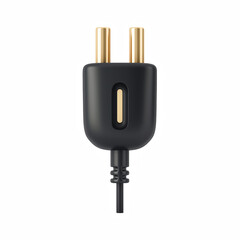 Obraz premium 3D render of a cartoon-style black electrical plug with gold prongs, modern design, isolated on transparent background