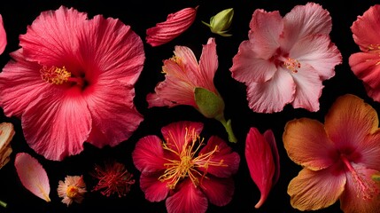 Detailed Tropical Hibiscus Arrangement with Isolated Organic Elements for Creative Botanical Digital Art Masterpiece