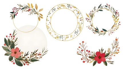 Elegant Festive Round Frame Designs for Easter Invites and Holiday Greetings with Ornamental Folkloric Patterns
