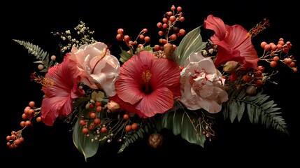 Modern Tropical Scene with Lush Hibiscus and Carefully Crafted Ornamental Elements for Innovative Floral Art