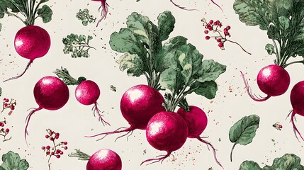 Intricate Spring Radish Pattern for Wrapping Paper and Wallpaper with Botanical Detailing in Fresh, Minimalistic Colors