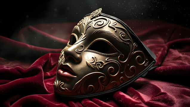 venetian masquarade theatre mask on red background
