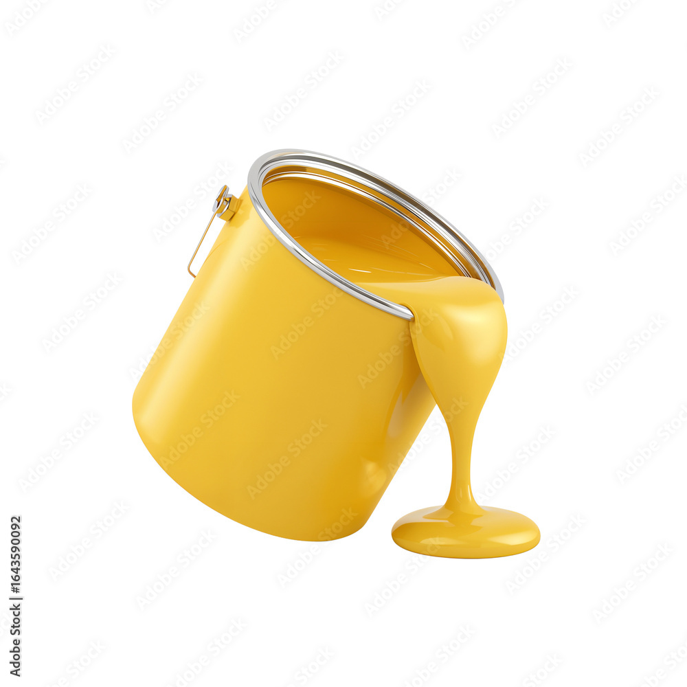 Poster vibrant yellow paint cascading dramatically from a container on a clear setting