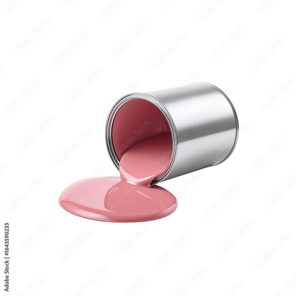 Poster metallic paint container with spillage creating a vibrant puddle on seamless setting